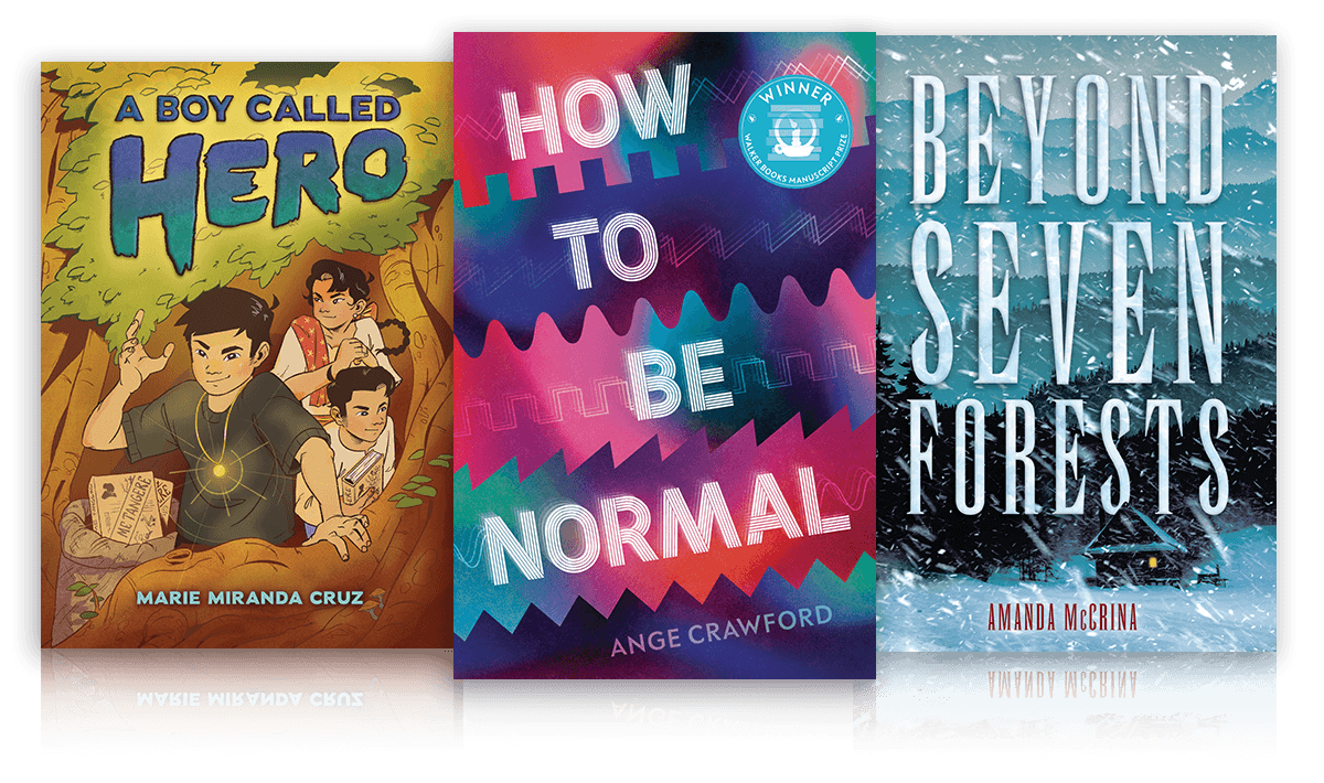 Lerner middle grade and young adult fiction book covers featuring illustrated adventure, colorful coming-of-age design, and a snowy fantasy forest scene.