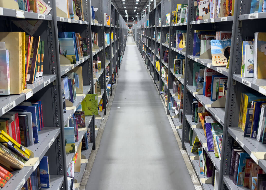 Follett Content Warehouse aisle